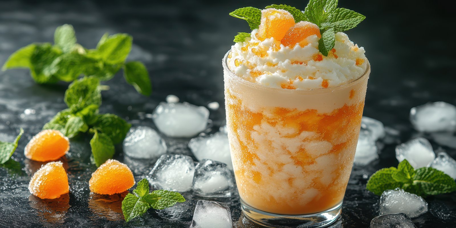 Refreshing orange mint dessert served in a glass with ice and garnished with mint leaves, perfect for warm weather celebrations
